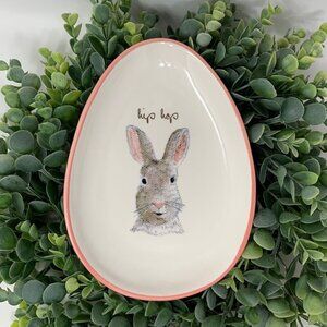 Rae Dunn Hip Hop Bunny Plate 8in Easter Spring Magenta Pink White Ceramic Rabbit